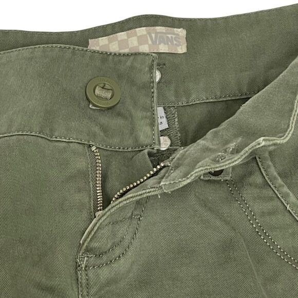 VANS Army Green Drawstring Cinch Embroidered Skull Motif Straight Short Skirt - Picture 10 of 16
